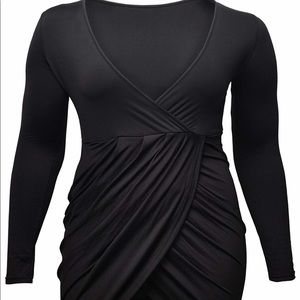 Deep V Neck Bodycon Wrap Dress With Front Slit